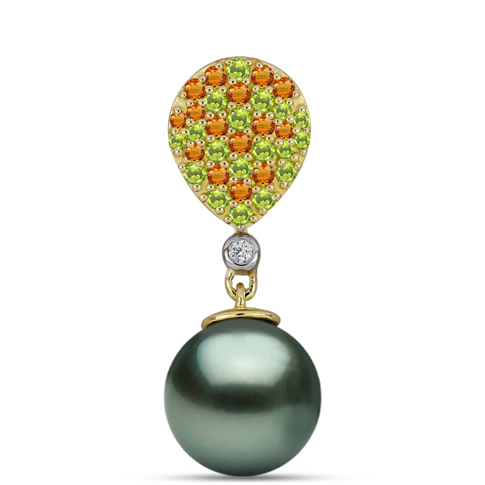 Arannyal Bevont Ezüst Medál "Tahiti-zöld" illúzió édesvízi Kagylógyönggyel és Ural Citrinnel 1 