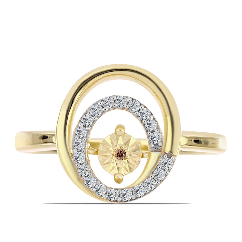 Arannyal Bevont Ezüst Gyűrű Kognak Gyémánttal és Fehér Topázzal 1 