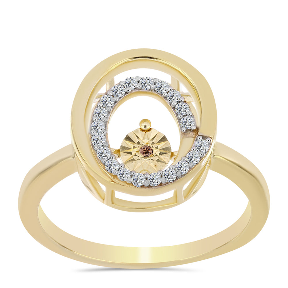 Arannyal Bevont Ezüst Gyűrű Kognak Gyémánttal és Fehér Topázzal