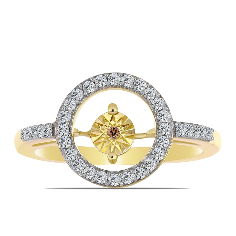 Arannyal Bevont Ezüst Gyűrű Kognak Gyémánttal és Fehér Topázzal 1 