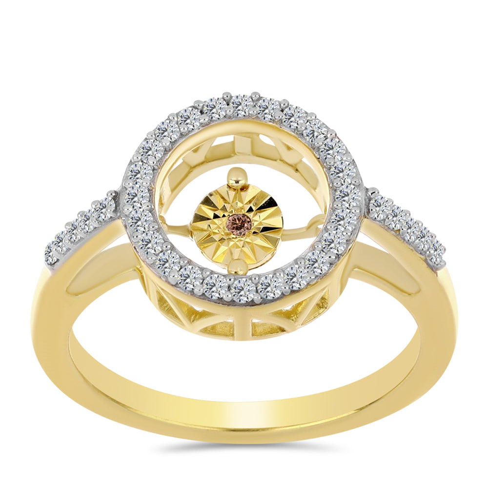 Arannyal Bevont Ezüst Gyűrű Kognak Gyémánttal és Fehér Topázzal