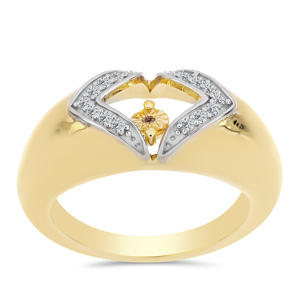 Arannyal Bevont Ezüst Gyűrű Kognak Gyémánttal és Fehér Topázzal