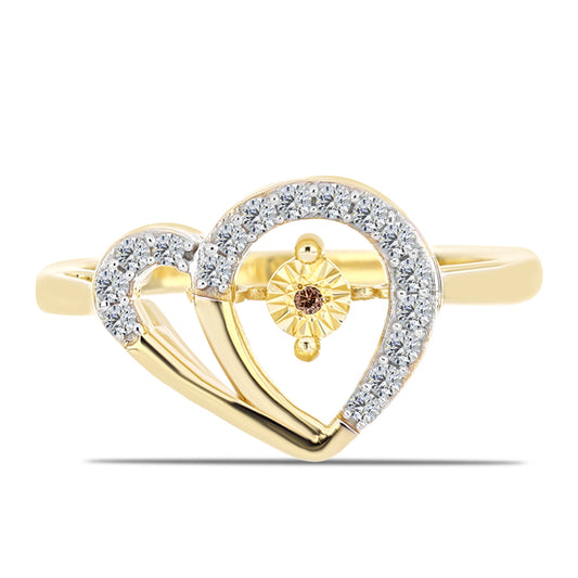 Arannyal Bevont Ezüst Gyűrű Kognak Gyémánttal és Fehér Topázzal