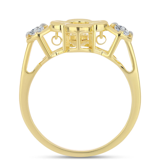 Arannyal Bevont Ezüst Gyűrű Kognak Gyémánttal és Fehér Topázzal