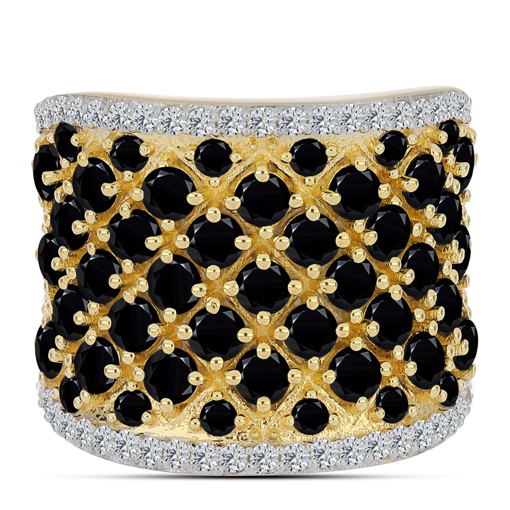 Arannyal Bevont Ezüst Gyűrű Fekete Onixszal