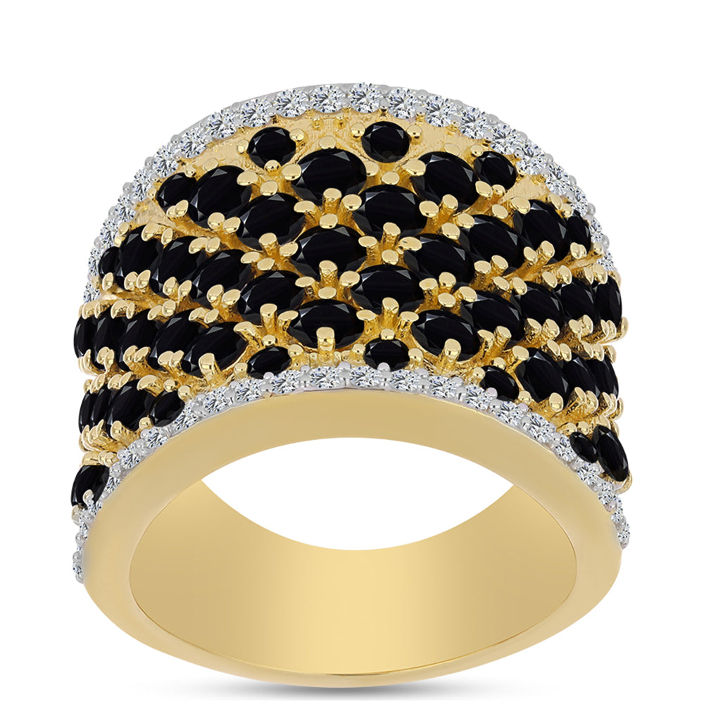 Arannyal Bevont Ezüst Gyűrű Fekete Onixszal