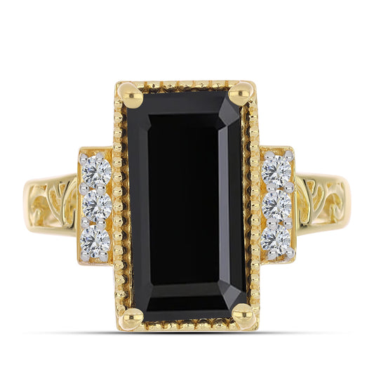 Arannyal Bevont Ezüst Gyűrű Fekete Onixszal és Fehér Topázzal