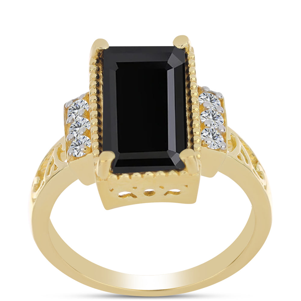 Arannyal Bevont Ezüst Gyűrű Fekete Onixszal és Fehér Topázzal 3 