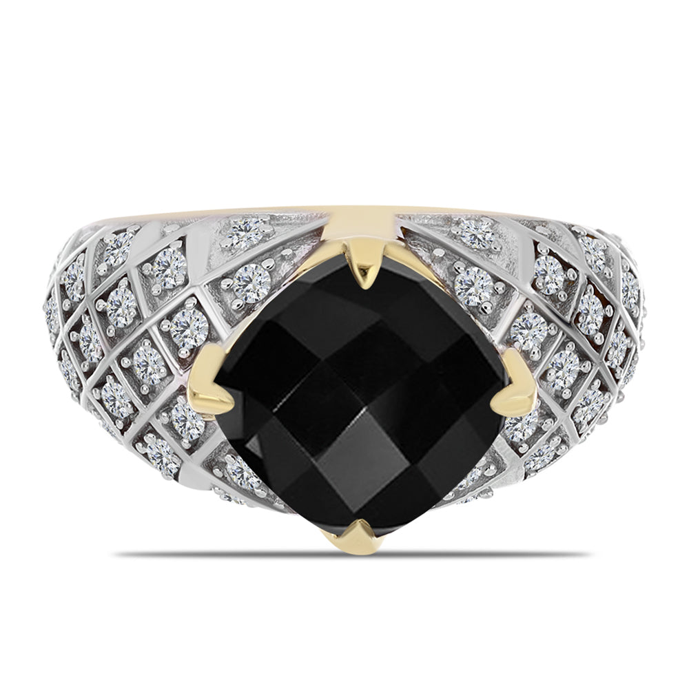 Arannyal Bevont Ezüst Gyűrű Fekete Onixszal és Fehér Topázzal 1 