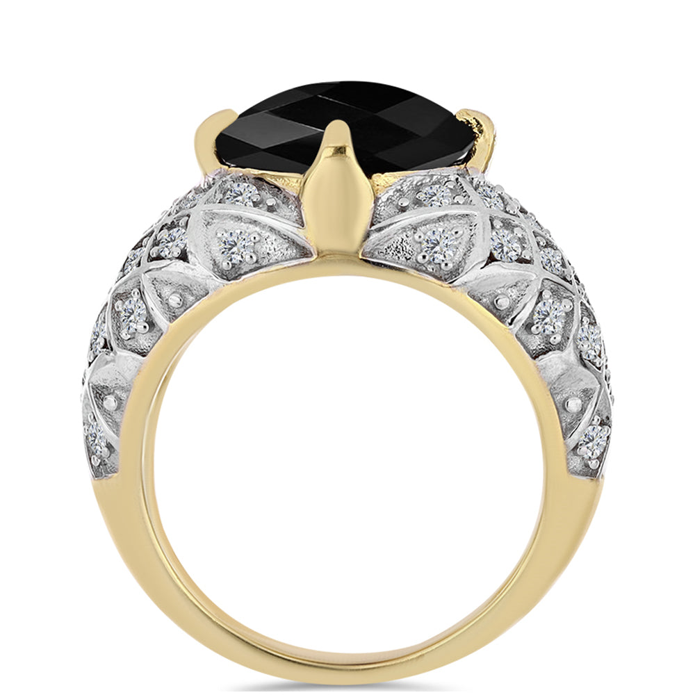 Arannyal Bevont Ezüst Gyűrű Fekete Onixszal és Fehér Topázzal 2 