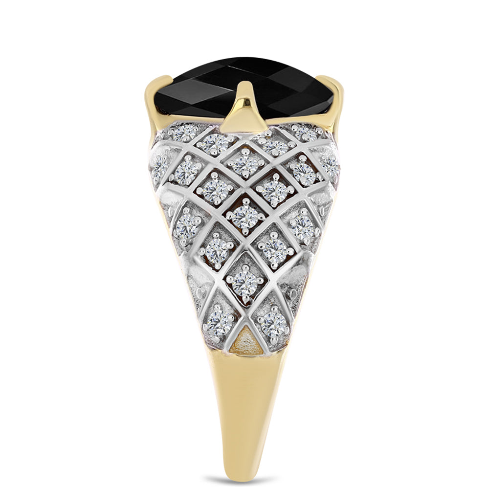 Arannyal Bevont Ezüst Gyűrű Fekete Onixszal és Fehér Topázzal