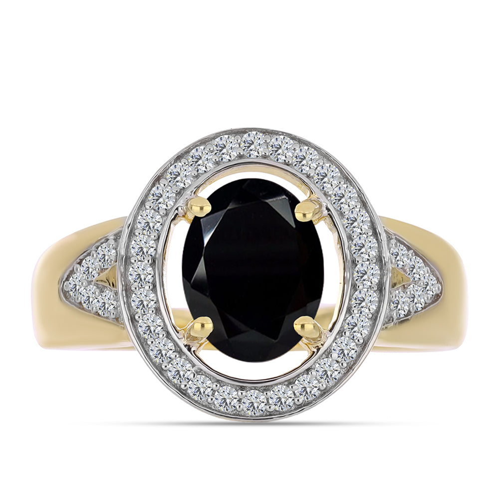 Arannyal Bevont Ezüst Gyűrű Fekete Onixszal és Fehér Topázzal