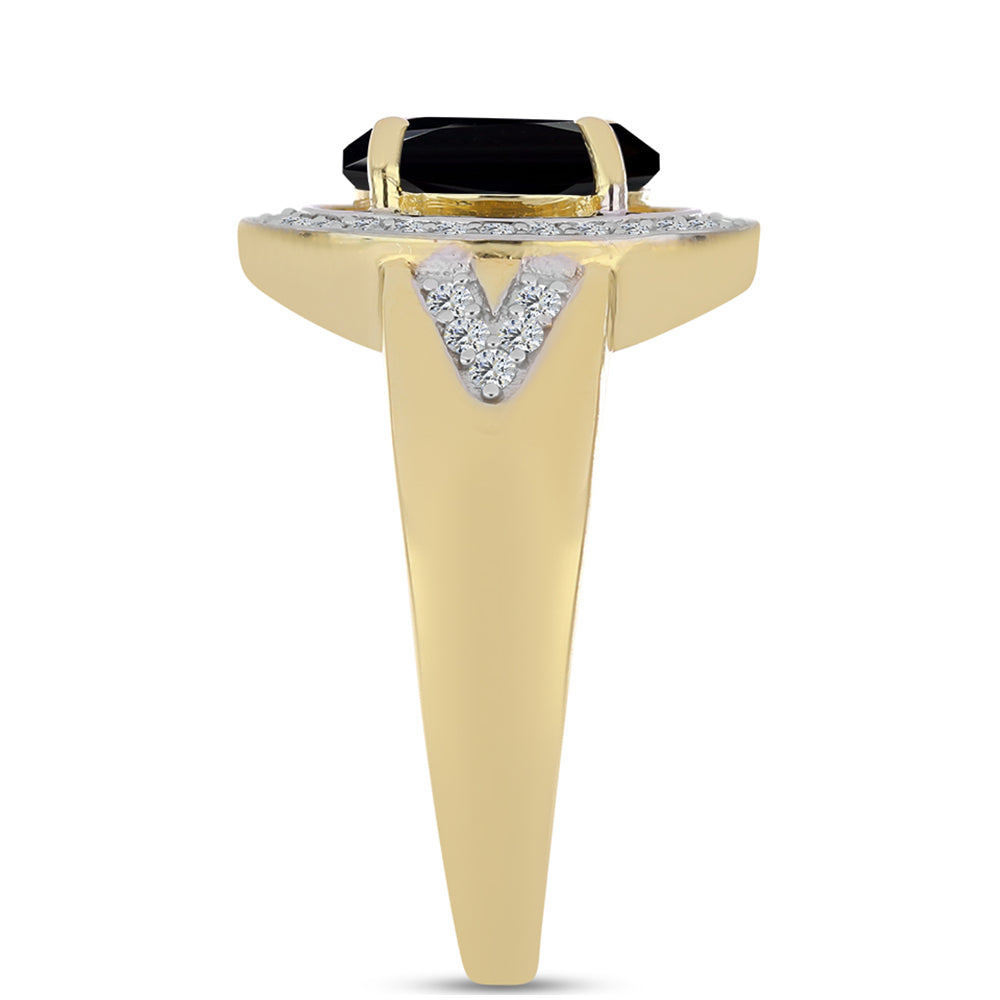 Arannyal Bevont Ezüst Gyűrű Fekete Onixszal és Fehér Topázzal 3 