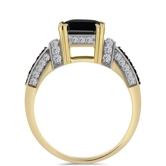 Arannyal Bevont Ezüst Gyűrű Fekete Onixszal