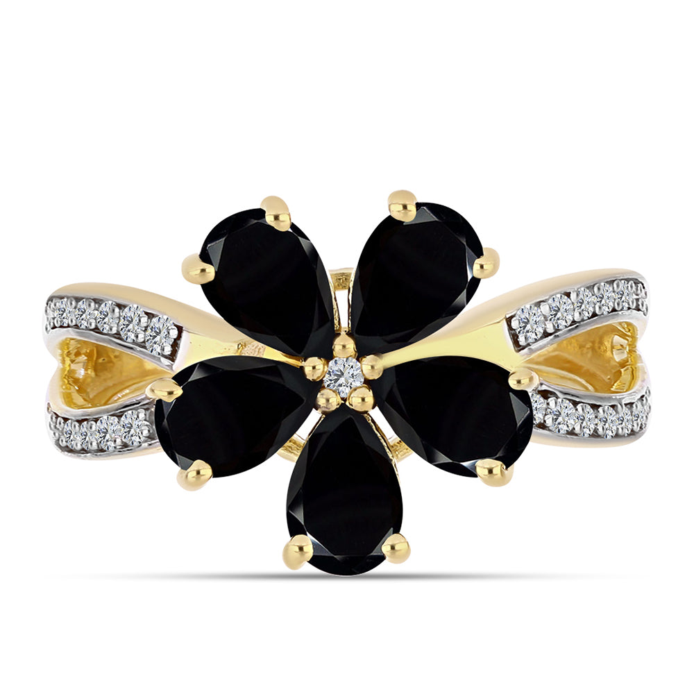 Arannyal Bevont Ezüst Gyűrű Fekete Onixszal és Fehér Topázzal 1 