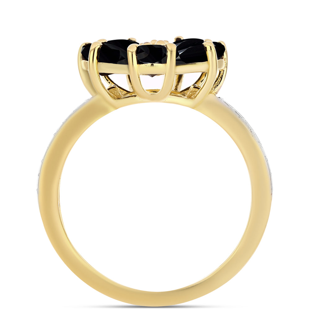 Arannyal Bevont Ezüst Gyűrű Fekete Onixszal és Fehér Topázzal