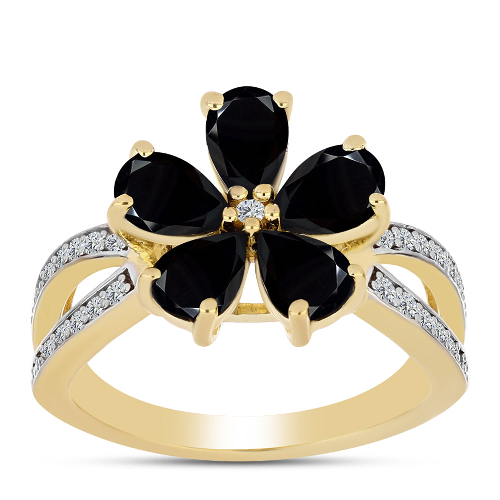 Arannyal Bevont Ezüst Gyűrű Fekete Onixszal és Fehér Topázzal 3 