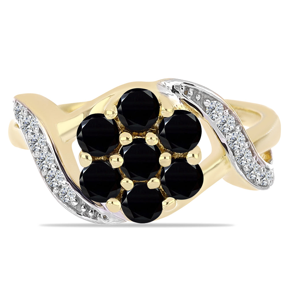 Arannyal Bevont Ezüst Gyűrű Fekete Onixszal és Fehér Topázzal 1 