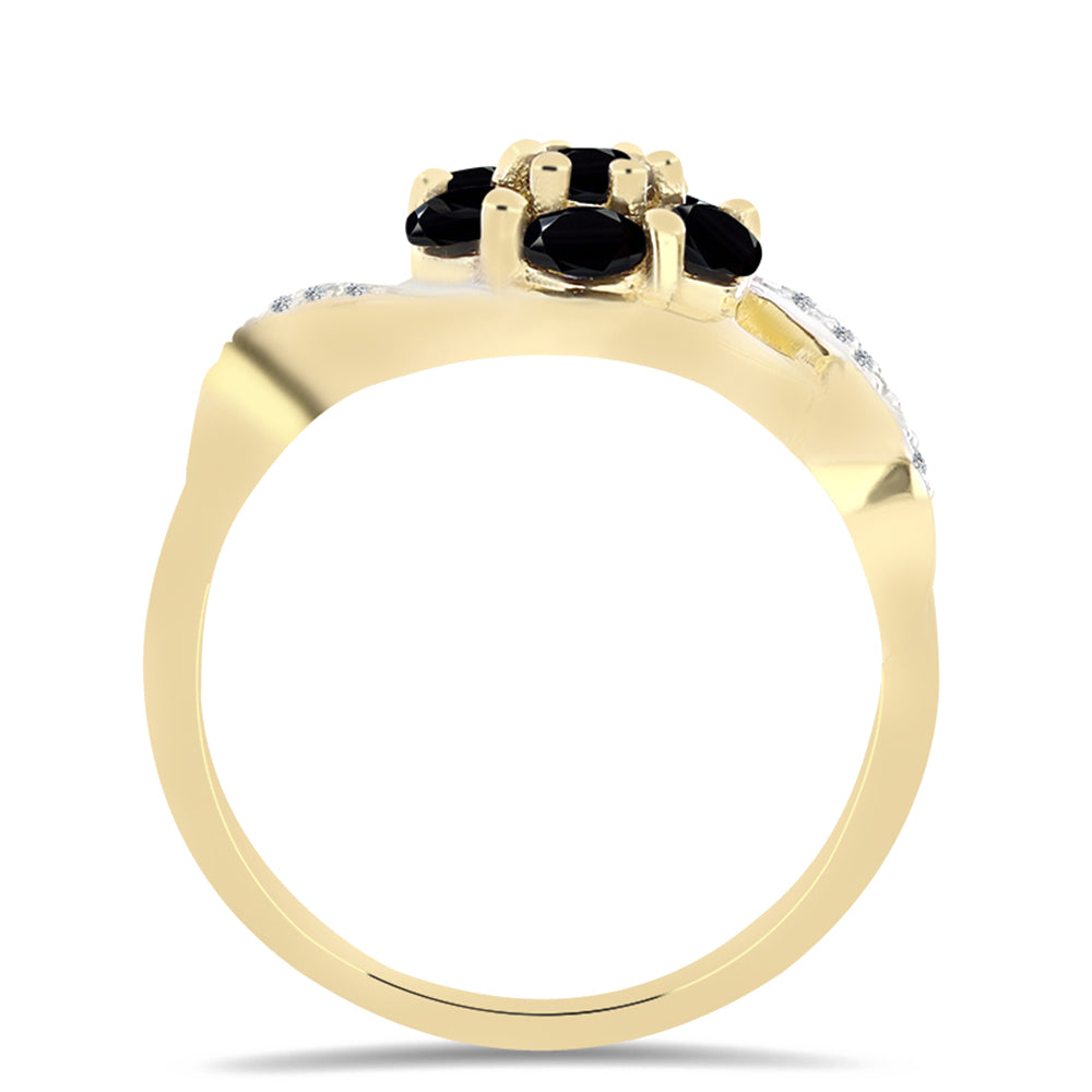 Arannyal Bevont Ezüst Gyűrű Fekete Onixszal és Fehér Topázzal