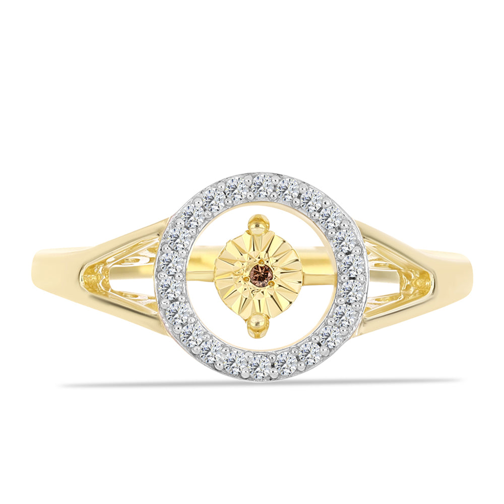 Arannyal Bevont Ezüst Gyűrű Kognak Gyémánttal és Fehér Topázzal