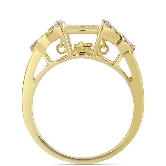 Arannyal Bevont Ezüst Gyűrű Kognak Gyémánttal és Fehér Topázzal