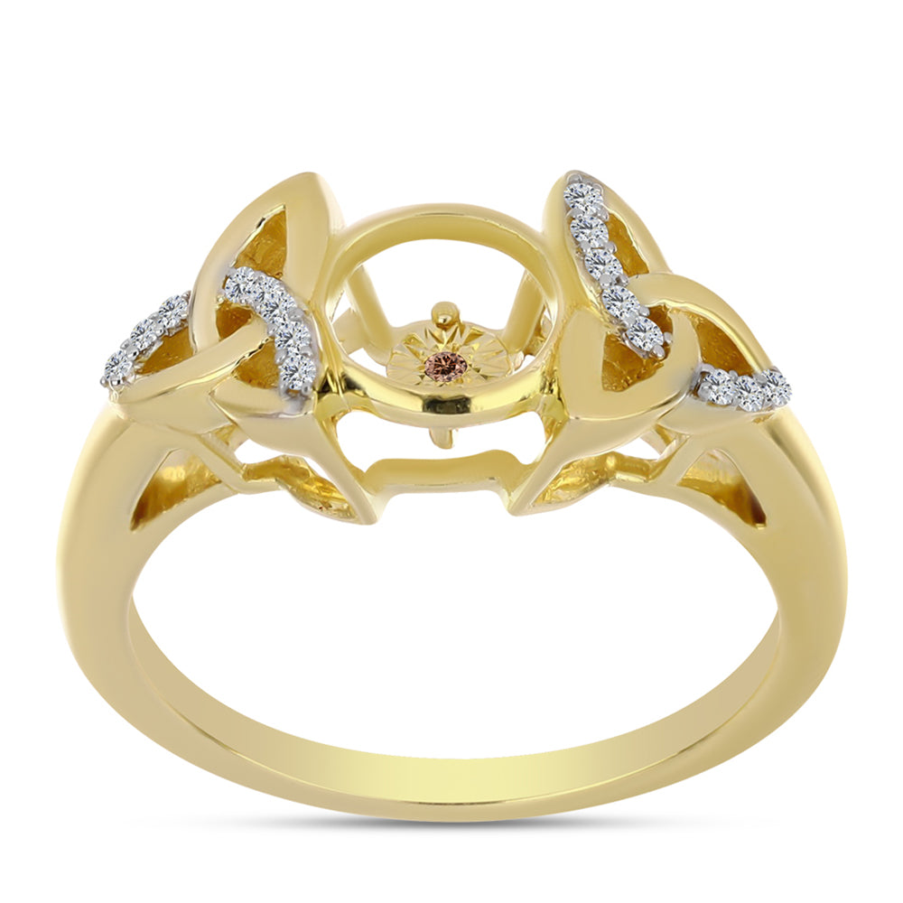 Arannyal Bevont Ezüst Gyűrű Kognak Gyémánttal és Fehér Topázzal