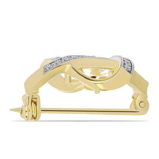 Arannyal Bevont Ezüst Bross Kognak Gyémánttal és Fehér Topázzal