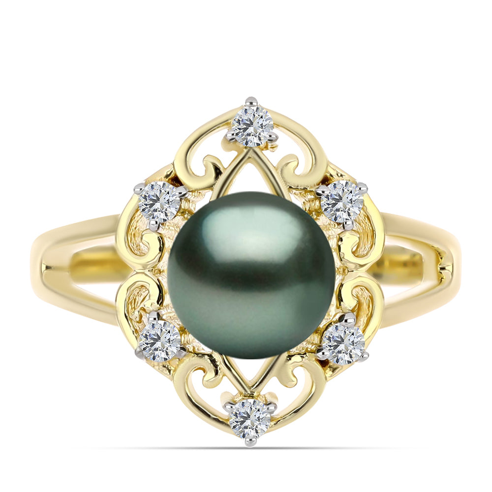 Arannyal Bevont Ezüst Gyűrű "Tahiti-zöld" illúzió édesvízi Kagylógyönggyel és Fehér Topázzal 1 