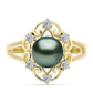 Arannyal Bevont Ezüst Gyűrű "Tahiti-zöld" illúzió édesvízi Kagylógyönggyel és Fehér Topázzal