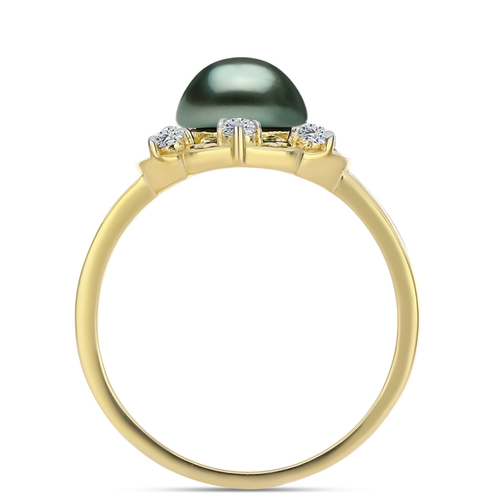 Arannyal Bevont Ezüst Gyűrű "Tahiti-zöld" illúzió édesvízi Kagylógyönggyel és Fehér Topázzal 2 