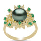 Arannyal Bevont Ezüst Gyűrű "Tahiti-zöld" illúzió édesvízi Kagylógyönggyel és Brazil Smaragddal
