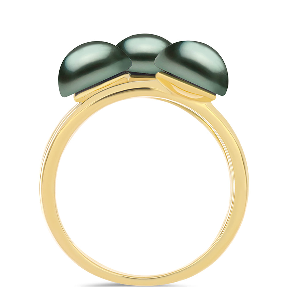 Arannyal Bevont Ezüst Gyűrű "Tahiti-zöld" illúzió édesvízi Kagylógyönggyel 2 