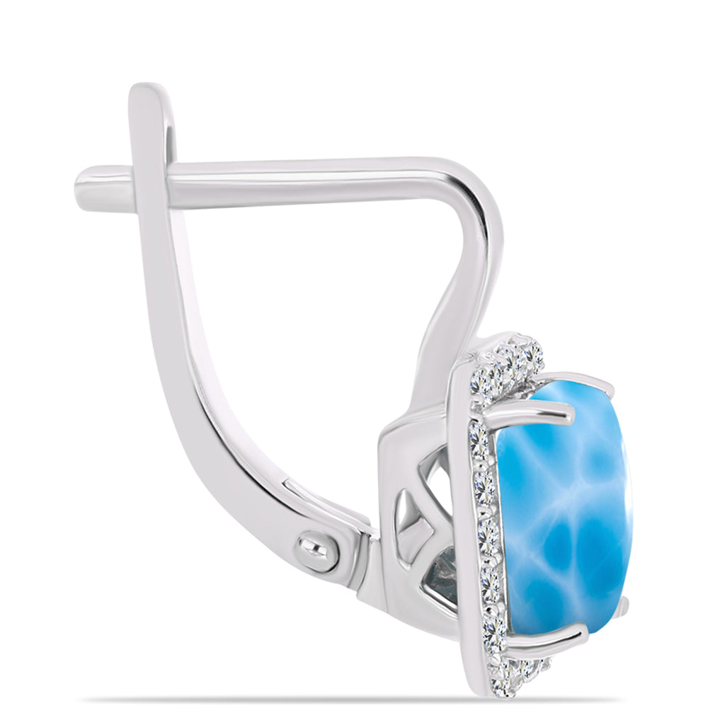 Ezüst Fülbevaló Barahonai Larimarral és Fehér Topázzal