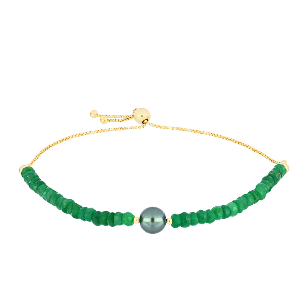 Arannyal Bevont Ezüst Karkötő "Tahiti-zöld" illúzió édesvízi Kagylógyönggyel és Brazil Smaragddal 1 