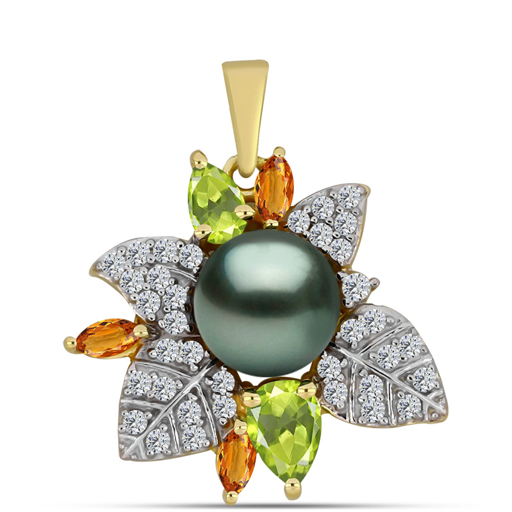 Arannyal Bevont Ezüst Medál "Tahiti-zöld" illúzió édesvízi Kagylógyönggyel és Changbai Peridottal 1 