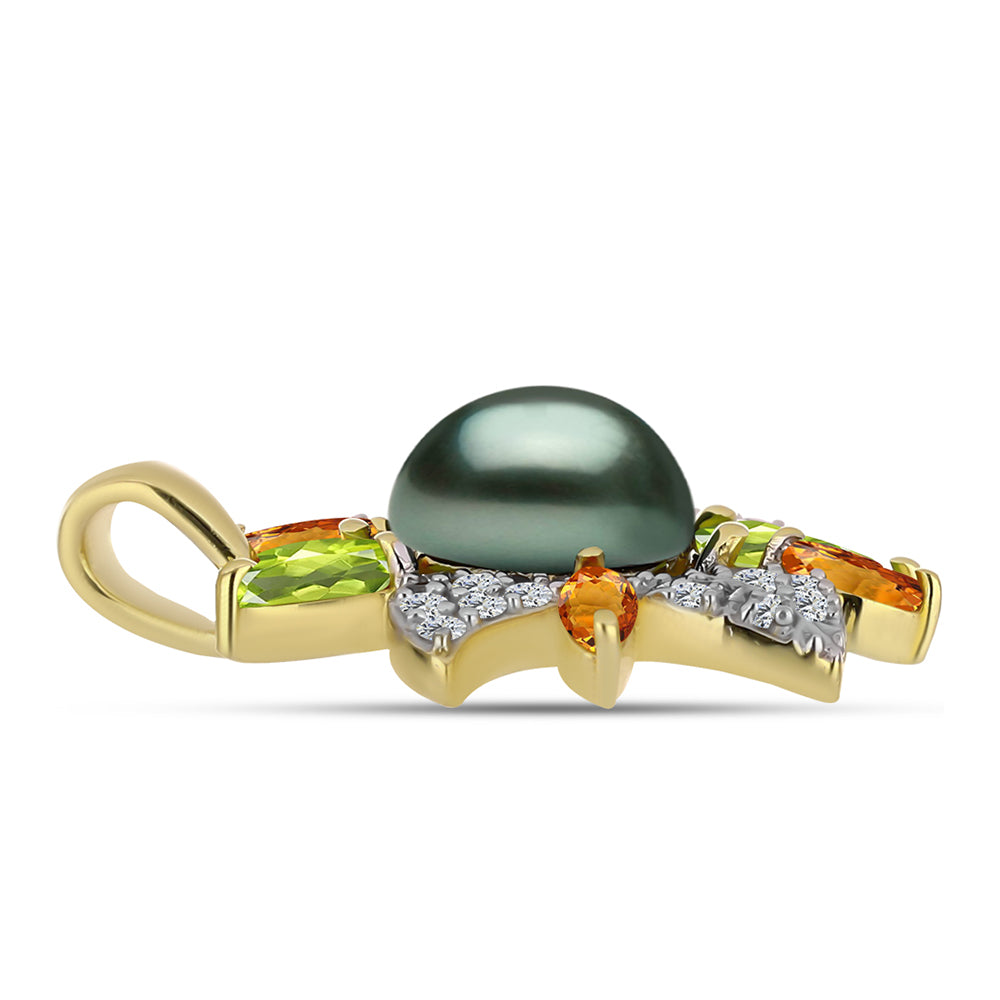 Arannyal Bevont Ezüst Medál "Tahiti-zöld" illúzió édesvízi Kagylógyönggyel és Changbai Peridottal 2 