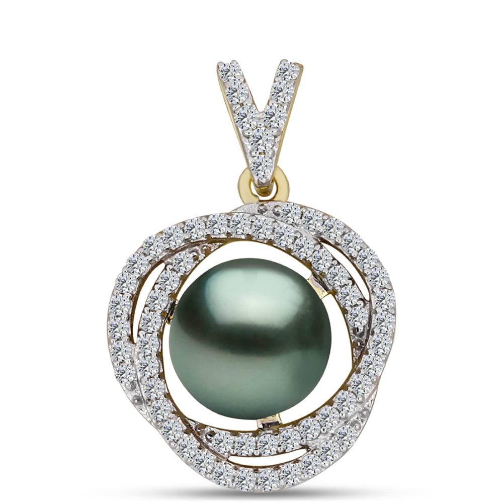 Arannyal Bevont Ezüst Medál "Tahiti-zöld" illúzió édesvízi Kagylógyönggyel és Fehér Topázzal