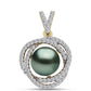 Arannyal Bevont Ezüst Medál "Tahiti-zöld" illúzió édesvízi Kagylógyönggyel és Fehér Topázzal