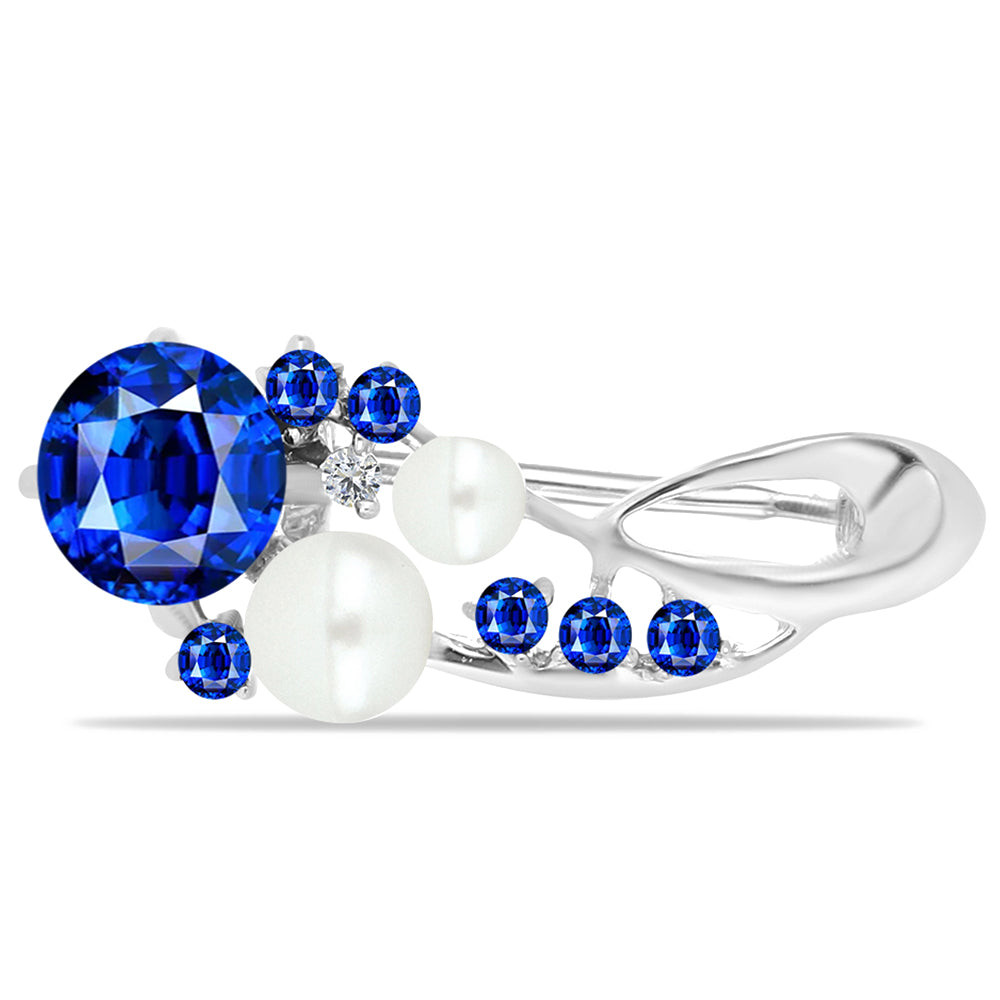 Ezüst Bross Ausztrál Kék Zafírral és Fehér Édesvízi Kagylógyönggyel