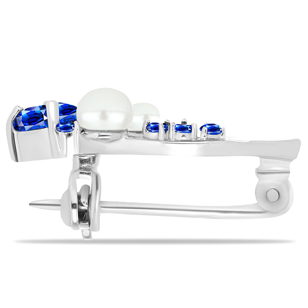 Ezüst Bross Ausztrál Kék Zafírral és Fehér Édesvízi Kagylógyönggyel 2 