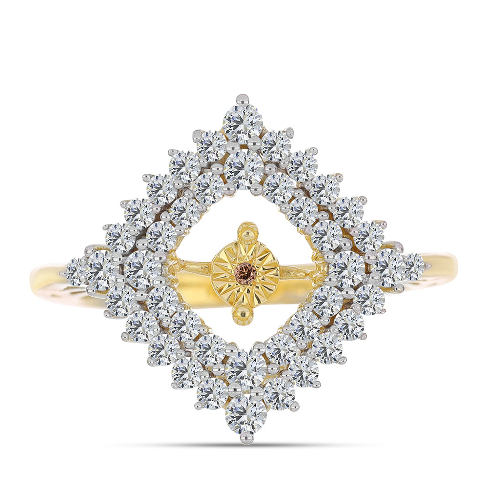 Arannyal Bevont Ezüst Gyűrű Kognak Gyémánttal és Fehér Topázzal 1 