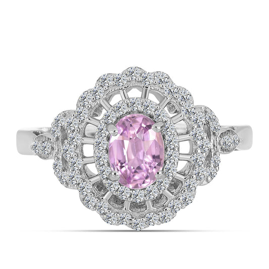 Ezüst Gyűrű Palai Kunzittal és Fehér Topázzal