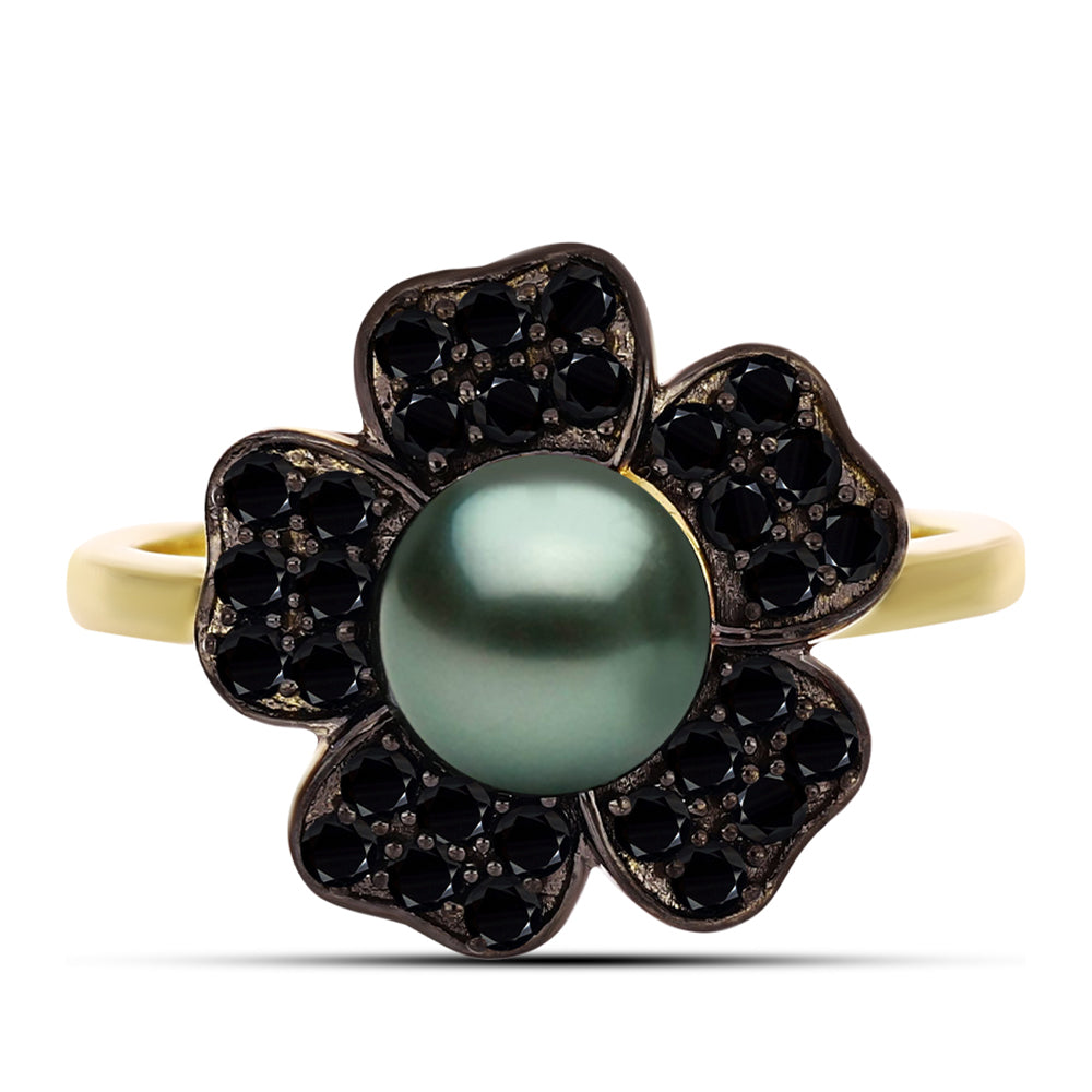 Arannyal Bevont Ezüst Gyűrű "Tahiti-zöld" illúzió édesvízi Kagylógyönggyel és Spinellel