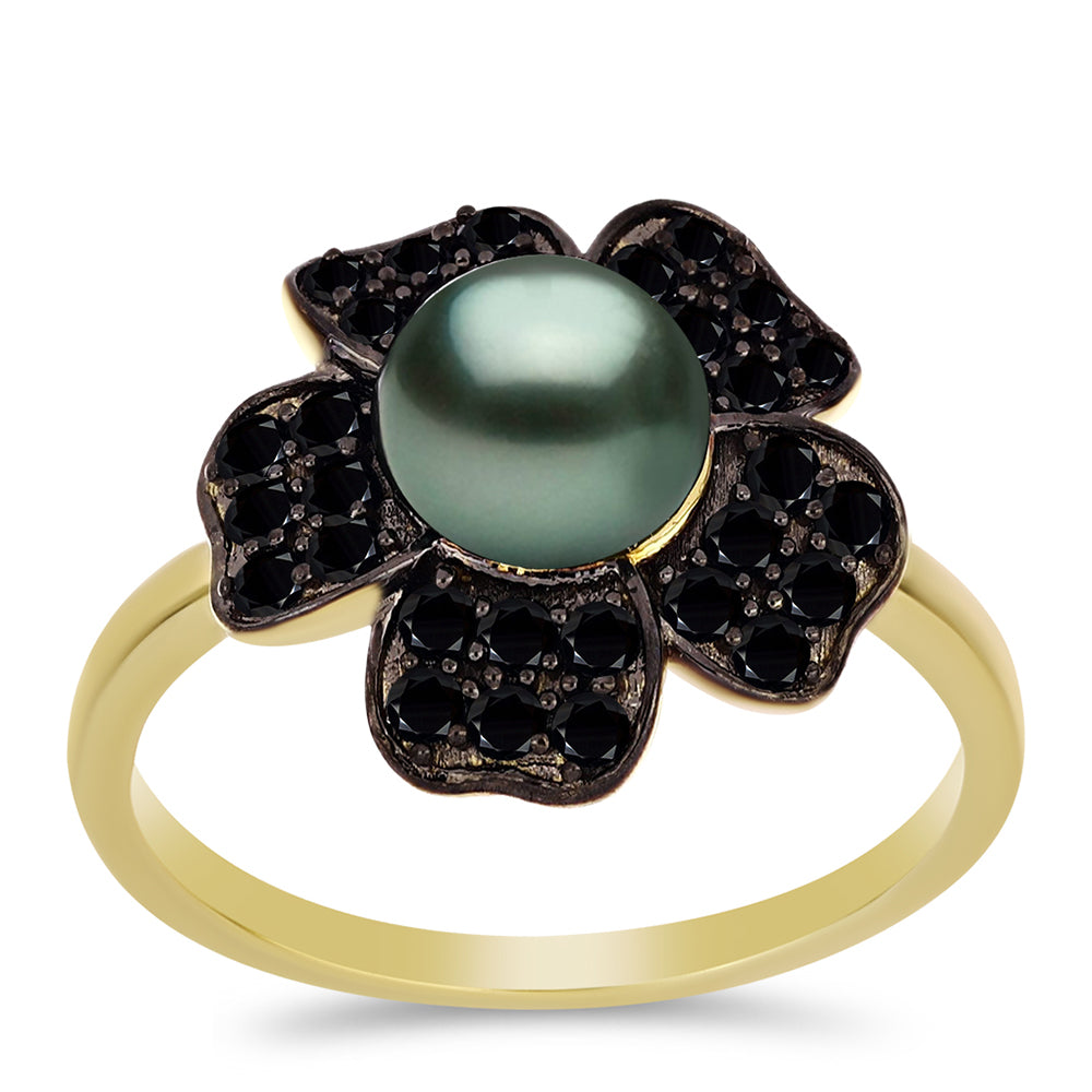 Arannyal Bevont Ezüst Gyűrű "Tahiti-zöld" illúzió édesvízi Kagylógyönggyel és Spinellel