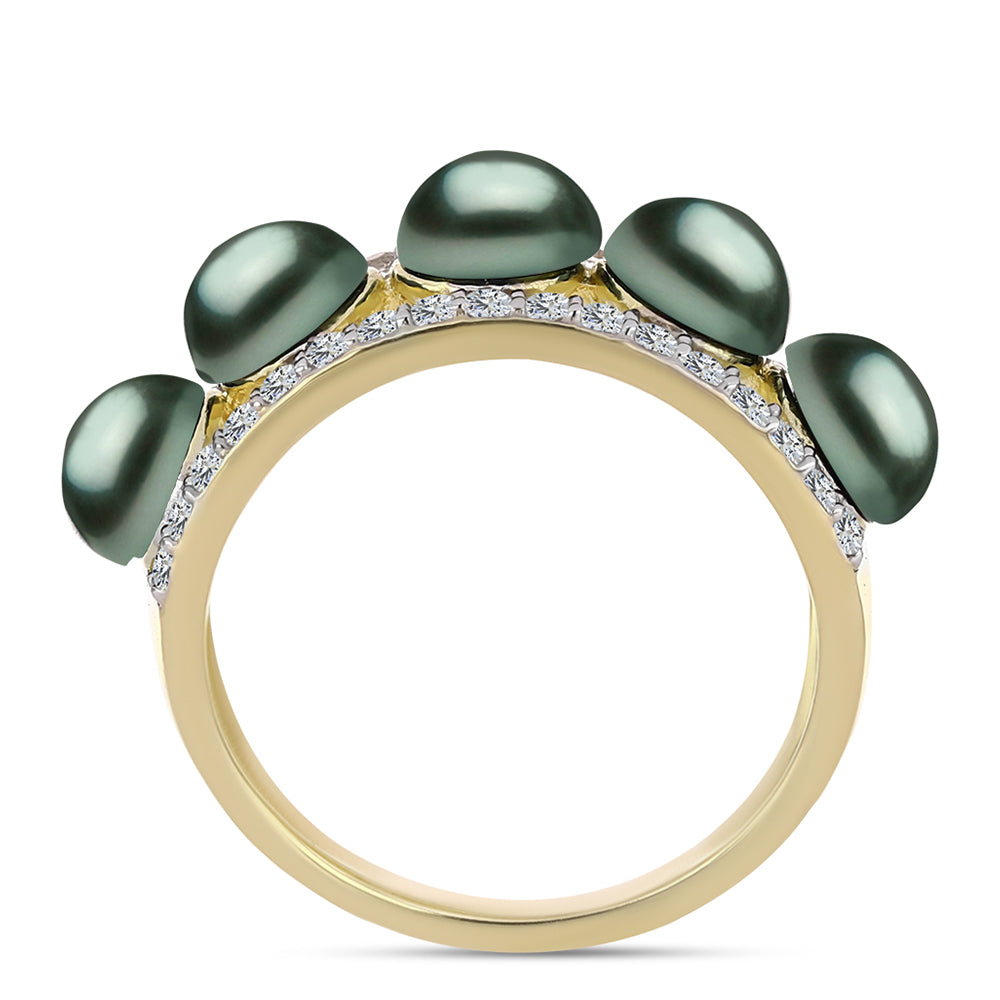 Arannyal Bevont Ezüst Gyűrű "Tahiti-zöld" illúzió édesvízi Kagylógyönggyel és Fehér Topázzal 2 