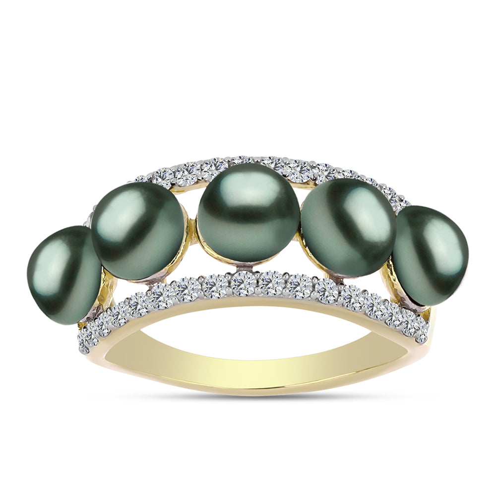 Arannyal Bevont Ezüst Gyűrű "Tahiti-zöld" illúzió édesvízi Kagylógyönggyel és Fehér Topázzal 3 