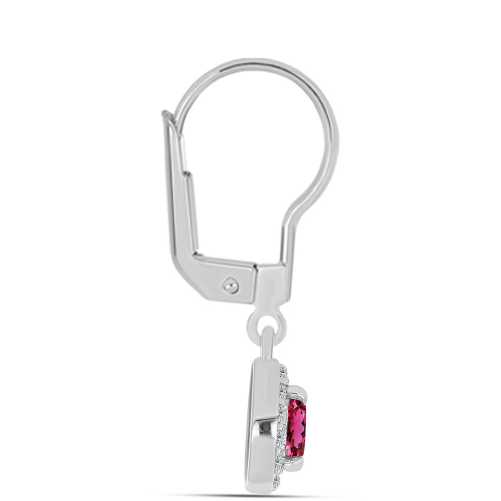 Ezüst Fülbevaló Cruzeroi Rubellittel és Fehér Topázzal