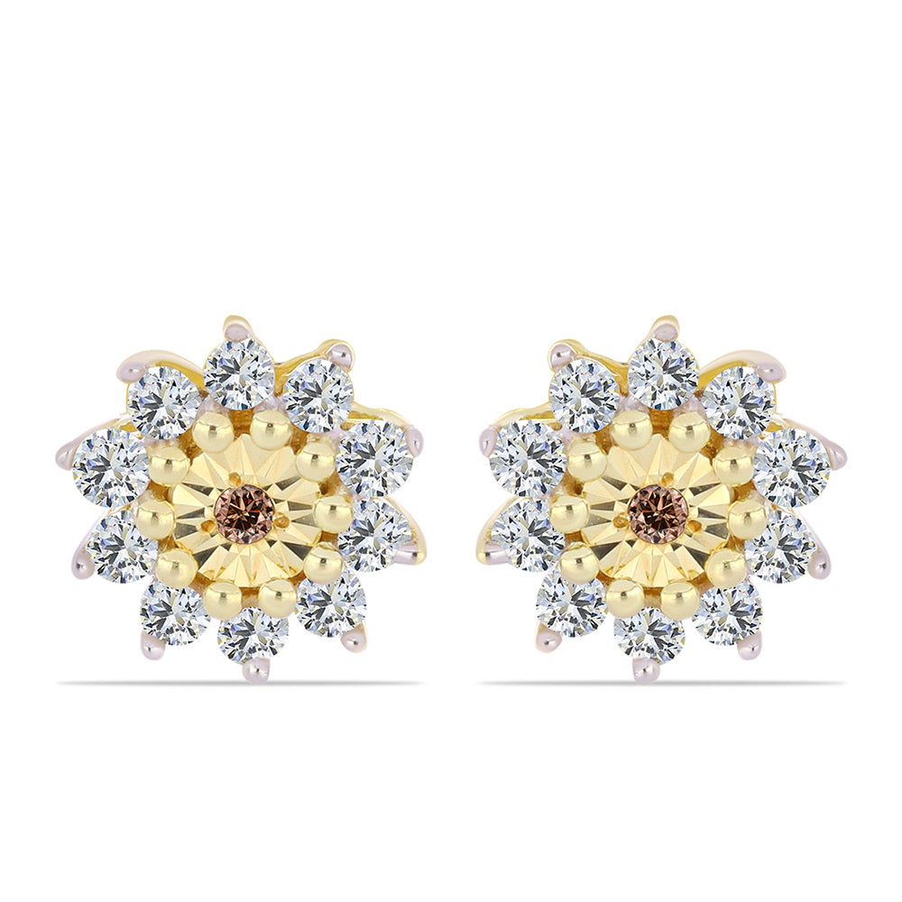 Arannyal Bevont Ezüst Fülbevaló Kognak Gyémánttal és Fehér Topázzal 1 