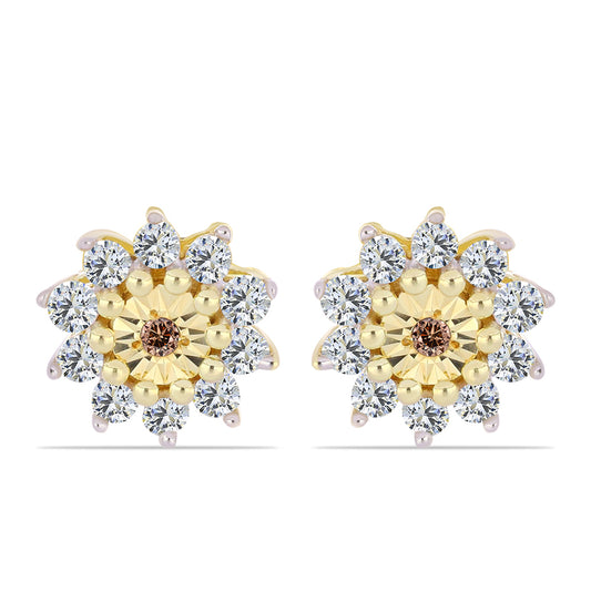 Arannyal Bevont Ezüst Fülbevaló Kognak Gyémánttal és Fehér Topázzal