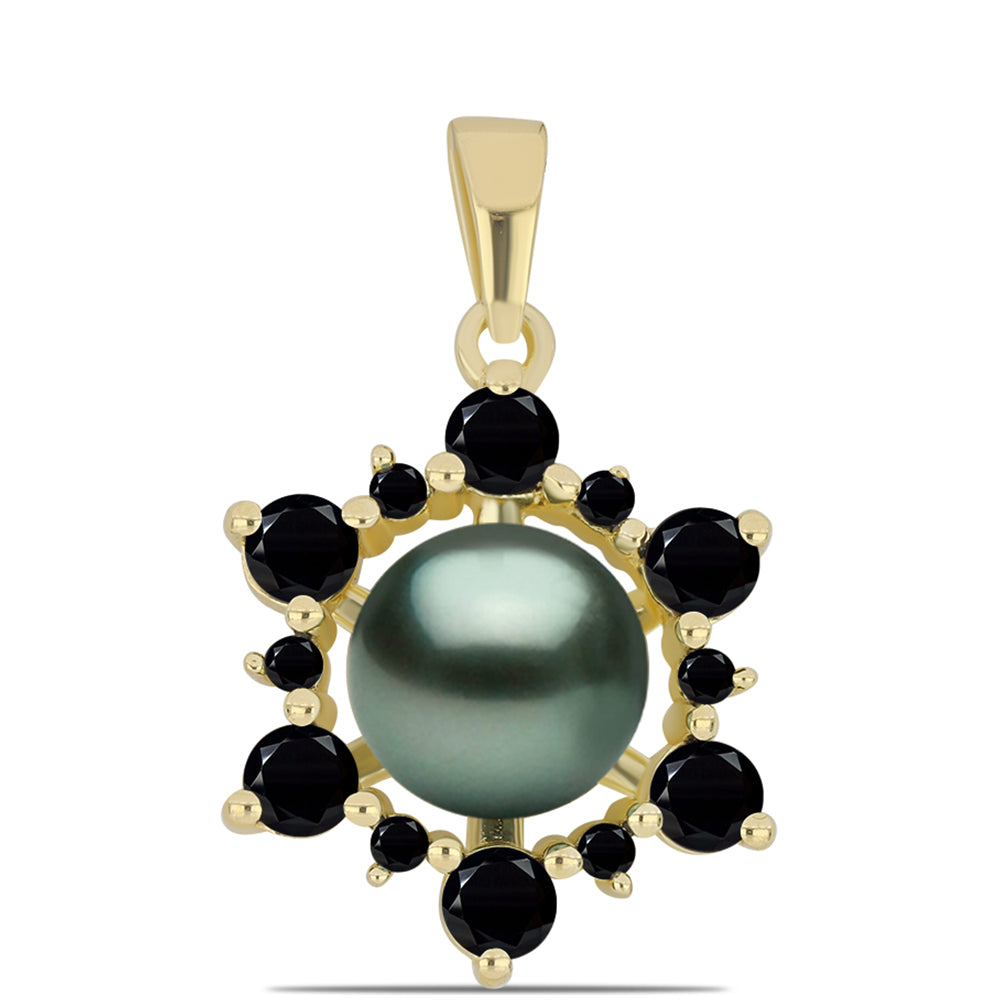 Arannyal Bevont Ezüst Medál "Tahiti-zöld" illúzió édesvízi Kagylógyönggyel és Spinellel